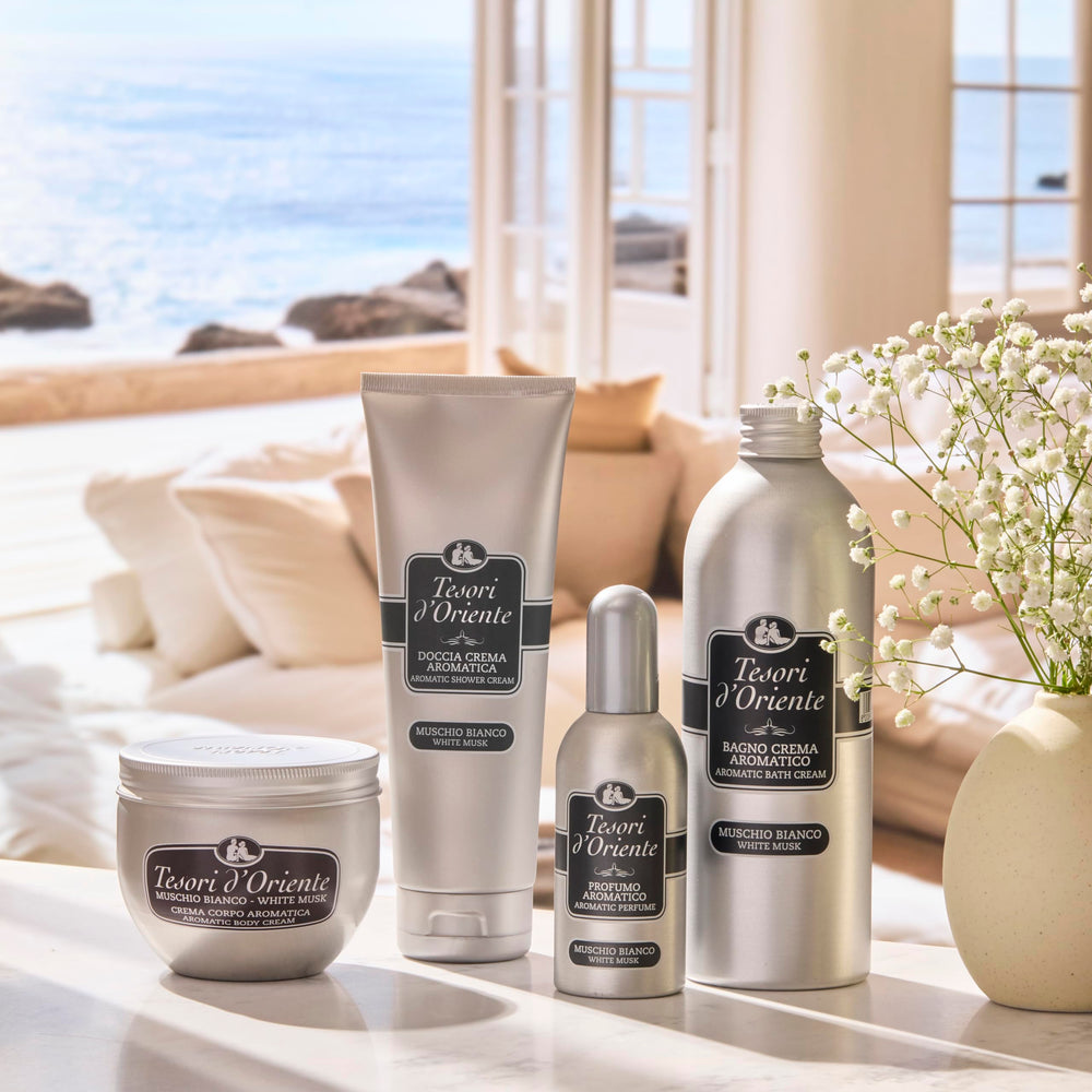 Spa-like scene featuring Tesori d'Oriente body cream ritual.