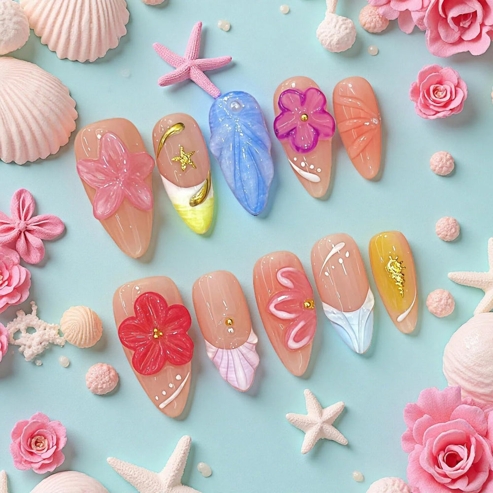 Tesytto blue-nude base nails with French tips for chic day-to-night looks.