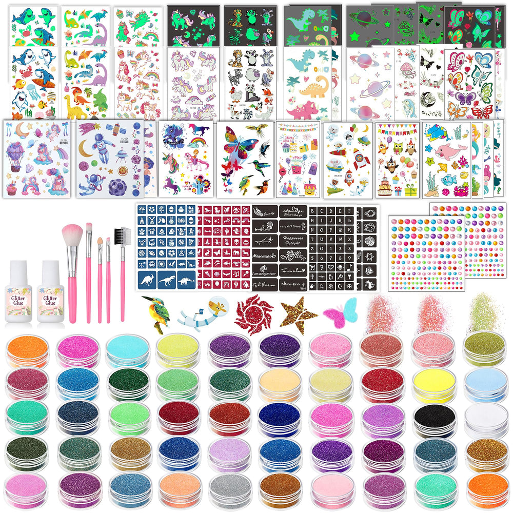 TEUVO Kids Glitter Tattoo Kit offers 50 colors for vibrant face art sessions