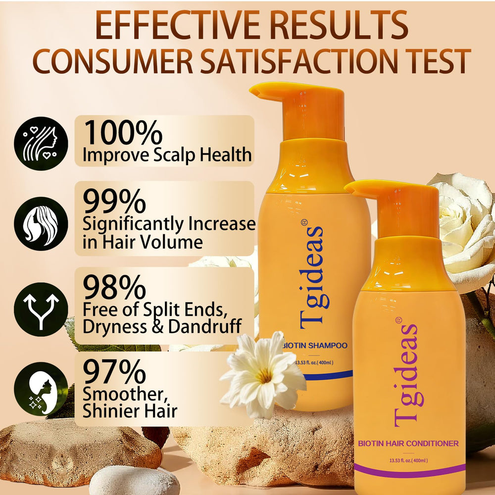 Tgideas Biotin Conditioner bottle promoting detangling and fuller-looking hair.