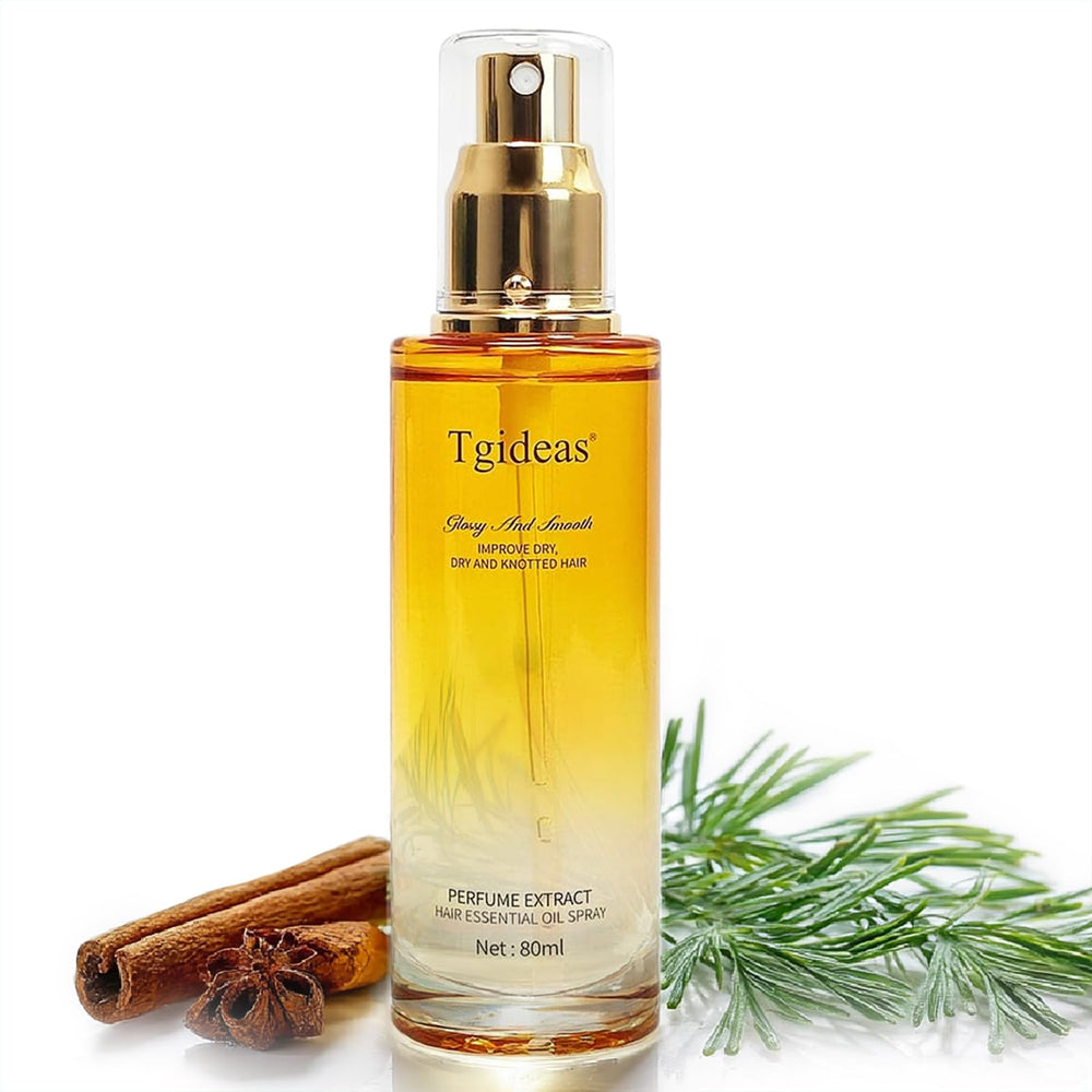 Tgideas Hair Oil Spray bottle dispenser showing easy leave-in hydration for dry hair