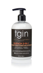 tgin Quench 3-in-1 co-wash bottle delivering curl moisture