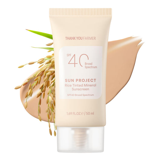 THANKYOU FARMER Sun Project Rice Tinted Sunscreen bottle with natural tint for daily use