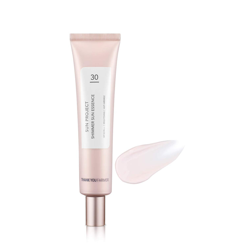 Thank You Farmer Sun Project Shimmer Sun Essence SPF 30 adds pink radiance for a fresh, dewy look.