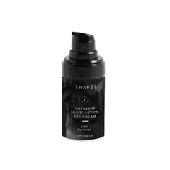 THAROS 3-in-1 eye cream packaging shows vegan formula and hydration benefits.