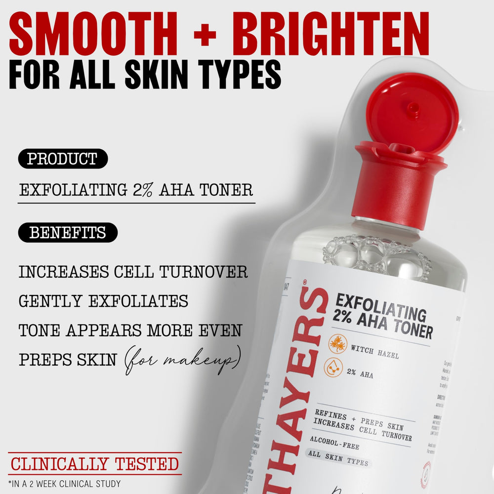 Thayers 2% AHA toner bottle pour enables easy daily exfoliation