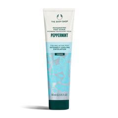The Body Shop Peppermint Invigorating Foot Scrub bottle promotes a refreshing routine.