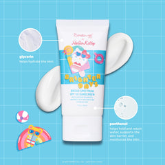 The Crème Shop Hello Kitty sunscreen texture swatch: moisturizing, non-greasy finish.