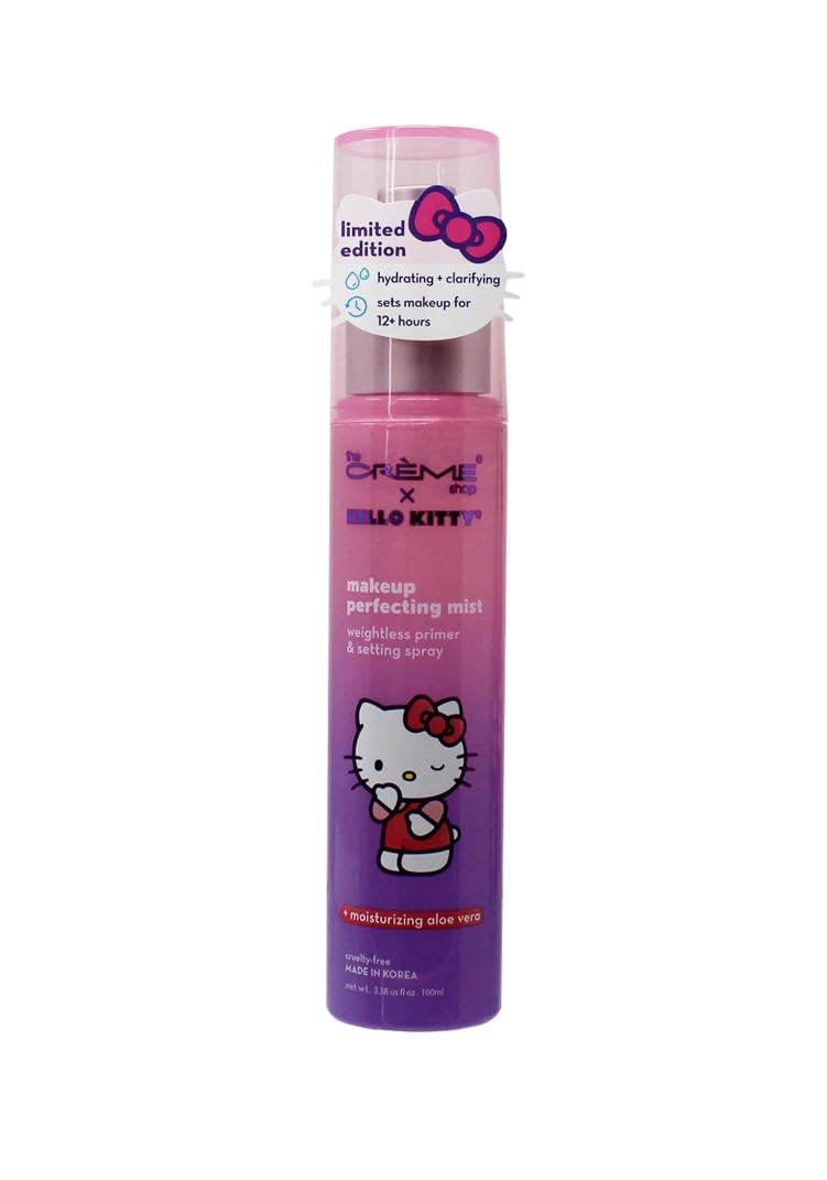 The Creme Shop Hello Kitty Purple mist spray helps set makeup all day.
