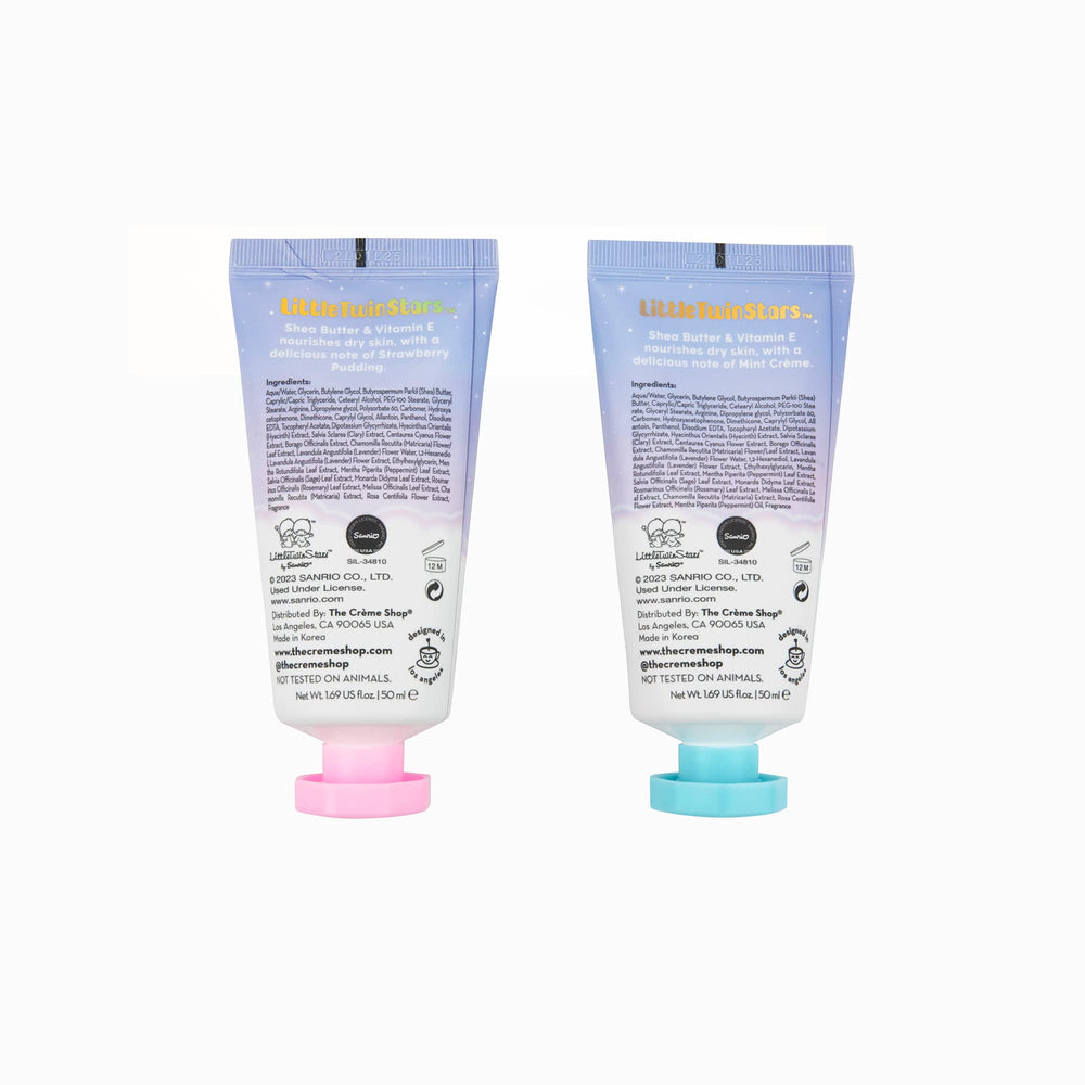 The Crème Shop Little Twin Stars cotton candy hand crème for gentle nourishment.