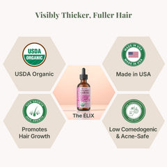 Hands applying The ELIX oil for targeted hair growth support.