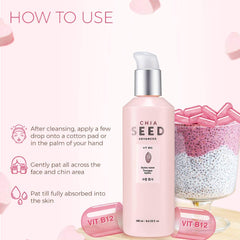 The Face Shop Chia Seed Hydro Toner ingredients visual emphasizes chia seed benefits for revitalization.