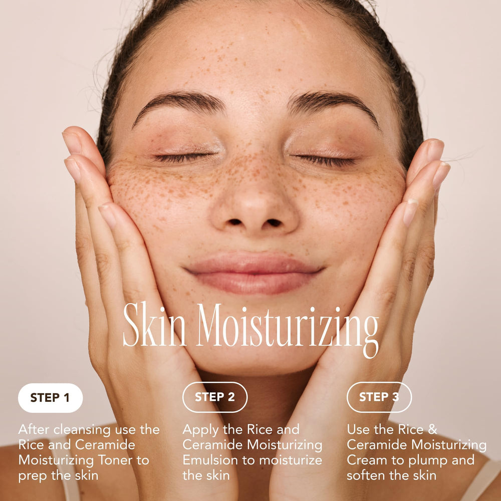 The Face Shop Rice Ceramide Emulsion applied on skin showing barrier hydration.