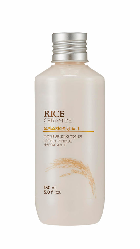 The Face Shop Rice Ceramide Toner bottle pouring for quick hydration