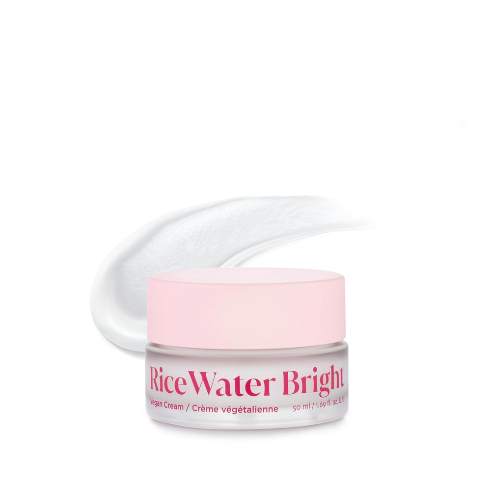 The Face Shop Rice Water Bright vegan cream jar close-up showing silky texture and brightness