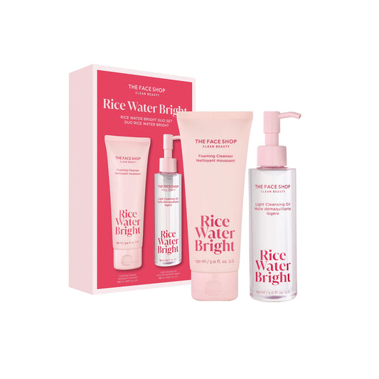 The Face Shop Rice Water Bright foaming cleanser for gentle makeup removal and pore refinement.
