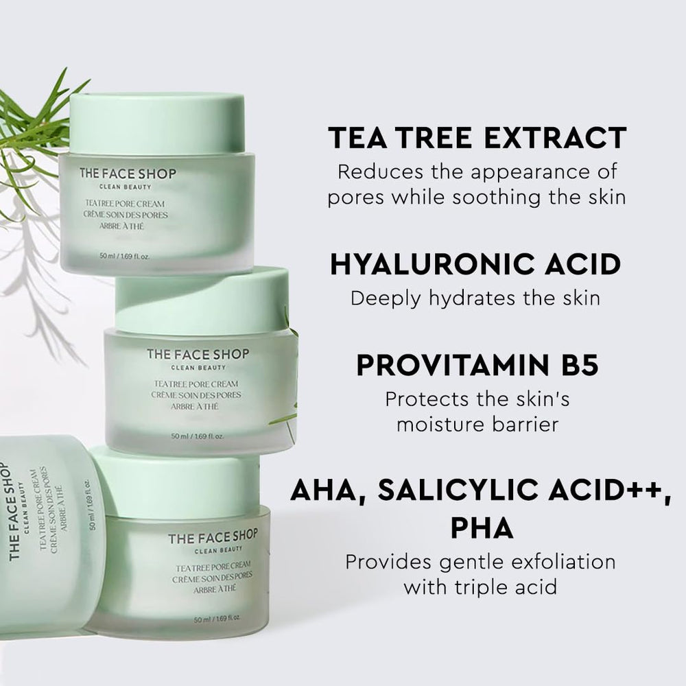 The Face Shop Tea Tree Pore Cream lid open for easy application.