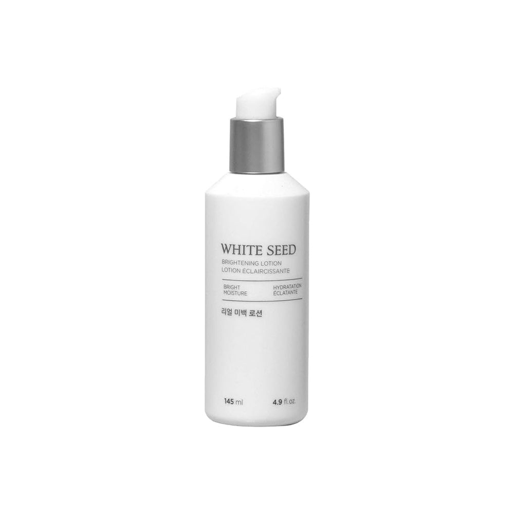 The Face Shop White Seed Brightening Lotion bottle showing hydrated skin.