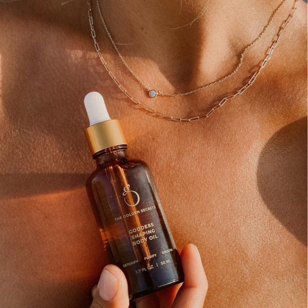 The Golden Secrets Goddess Shaping Oil glow after application shows radiance