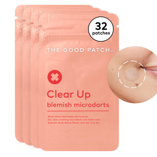 The Good Patch Clear Up microdart patches displayed on face for targeted care