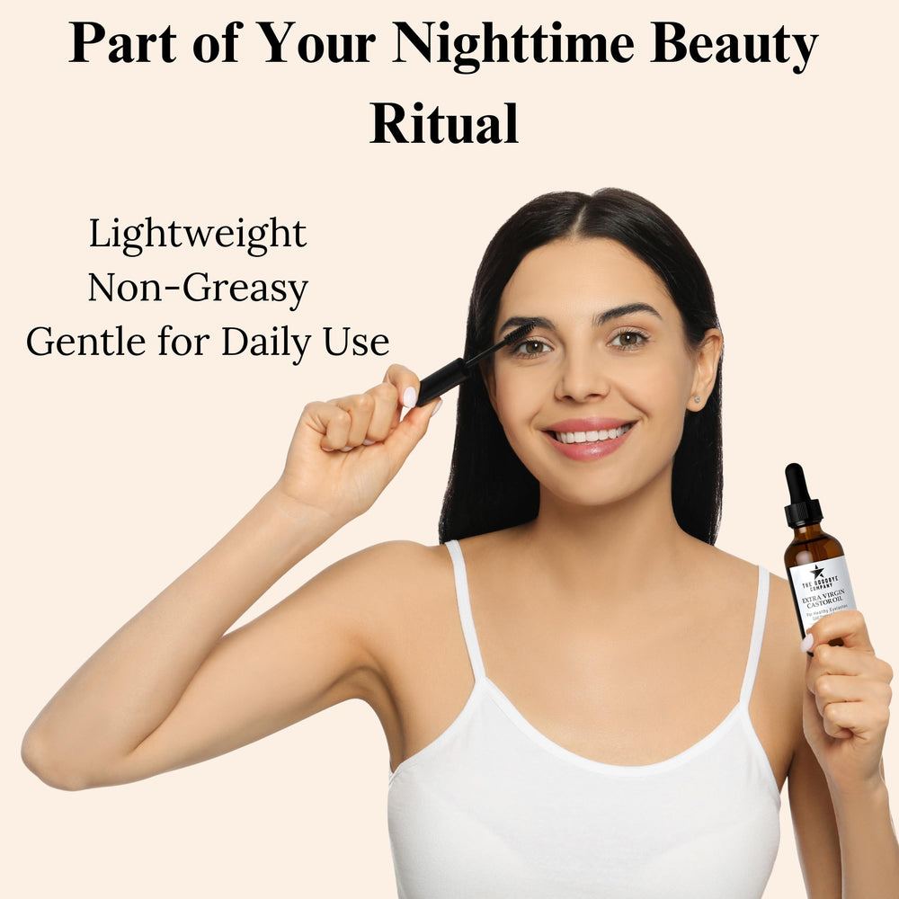 The Goodbye Company USDA Organic cold-pressed castor oil bottle with applicator.