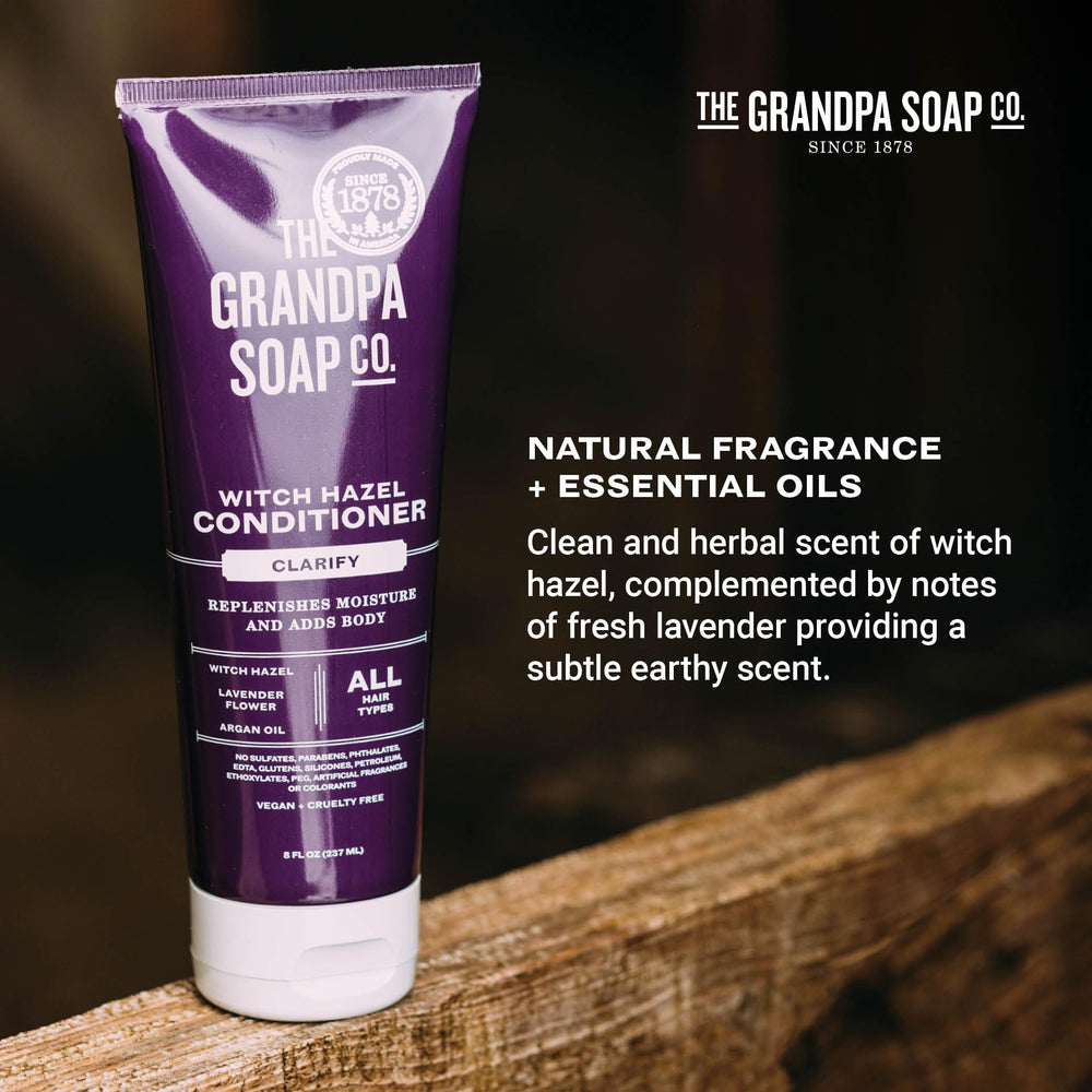 The Grandpa Soap Company clarifying witch hazel conditioner eco packaging, sustainable practices