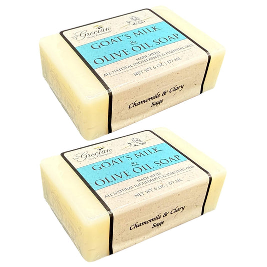 The Grecian Soap Company close-up of goat milk olive oil bar with chamomile and clary sage