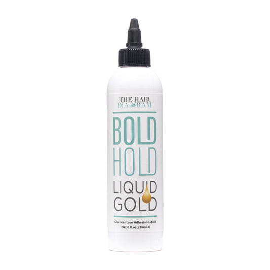 The Hair Diagram Bold Hold Liquid Gold bottle for temporary lace hold.