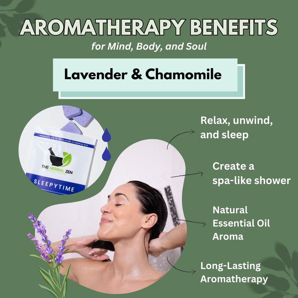 The Herbal Zen Lavender Shower Steamer close-up captures the lavender oils and soothing texture.