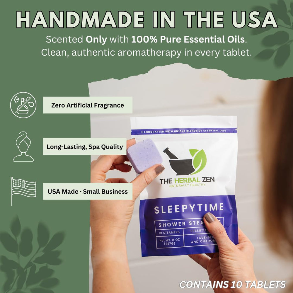 The Herbal Zen Lavender Shower Steamer steam release suggests a tranquil, spa-like ritual.