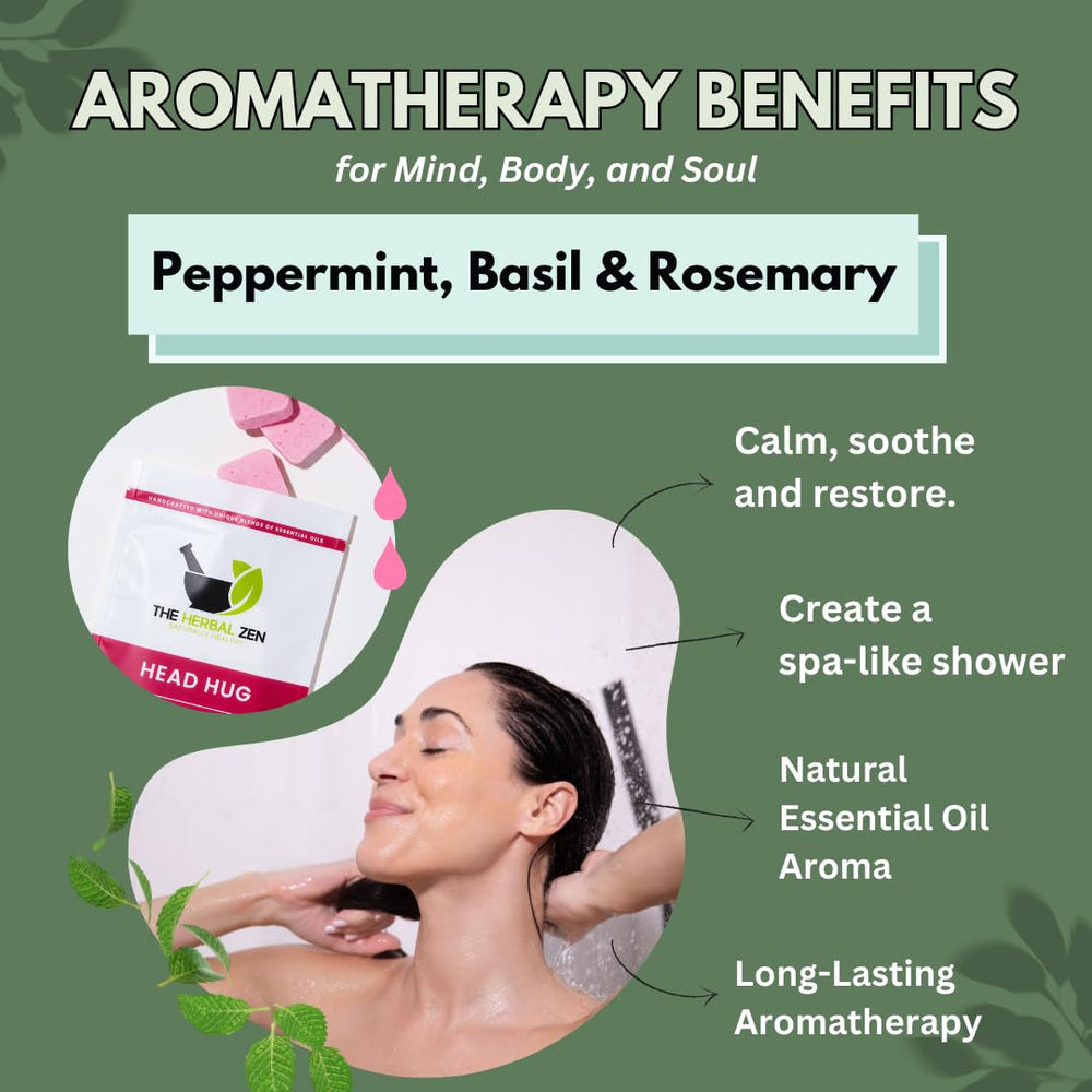 The Herbal Zen shower moment in bathroom depicts a spa-like self-care ritual.