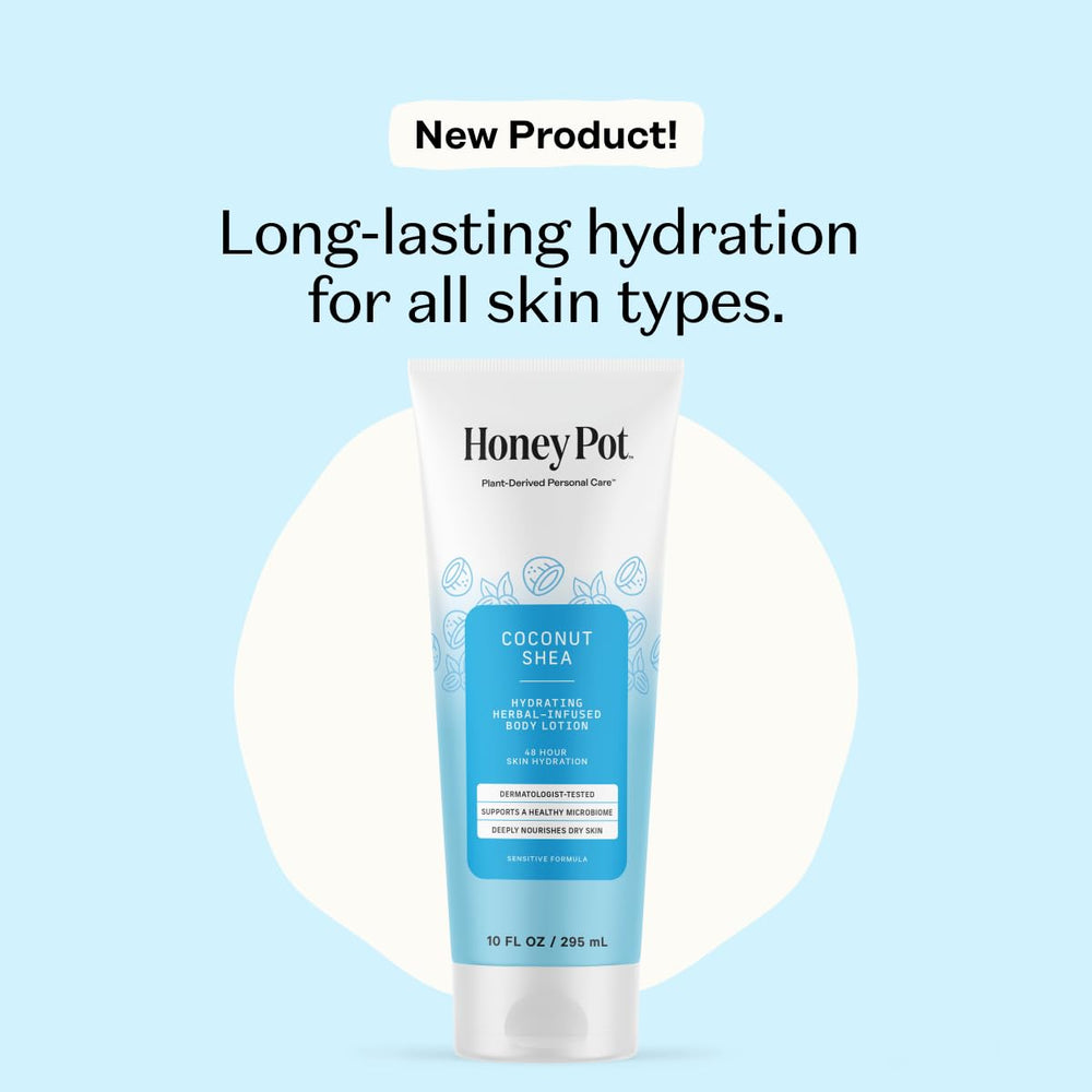 The Honey Pot Coconut Shea Hydrating Lotion application close-up reveals creamy texture.