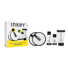 The INKEY List Glow Hard or Go Home gift set packaging shows a complete glow routine.