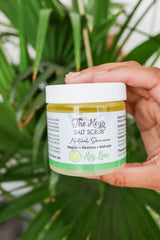 The Keys Salt Scrub foot care scene suggests pedicure-ready smoothness.