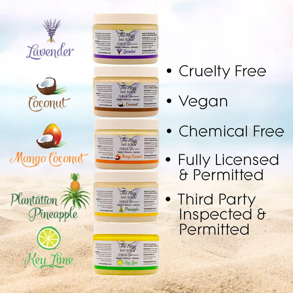 The Keys Salt Scrub with organic oils for soothing aromatherapy.