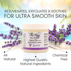 The Keys Salt Scrub wooden spoon included for easy, mess-free application.