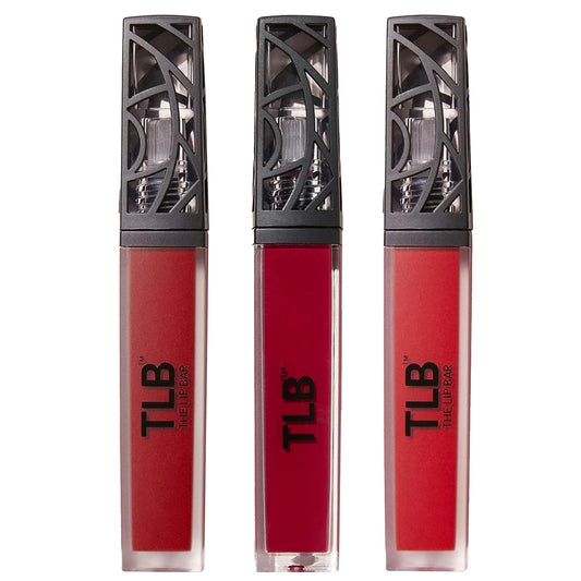 The Lip Bar Bawse Lady swatch shows bold blue-red pigment for a statement lip