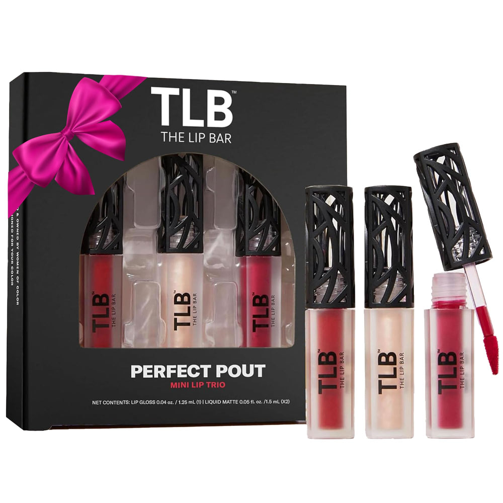 The Lip Bar Perfect Pout mini lip trio gift set packaging, gift-ready presentation.