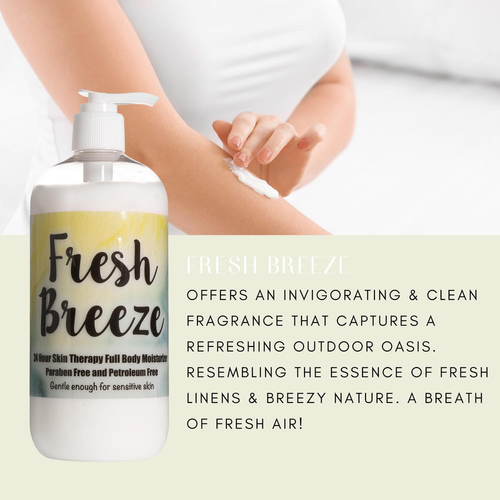 Fresh Breeze fragrance pump from The Lotion Company with non-greasy feel.
