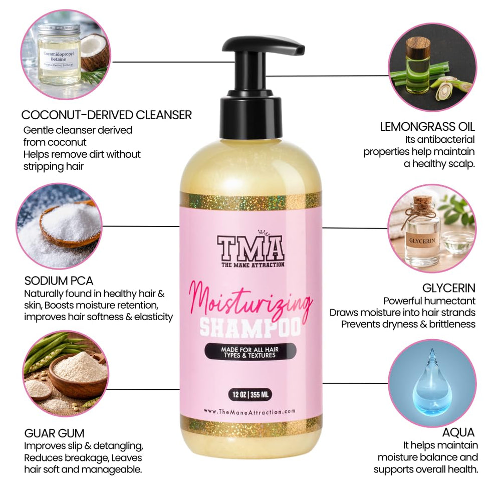 The Mane Attraction moisturizing shampoo pump in action for easy dispensing.