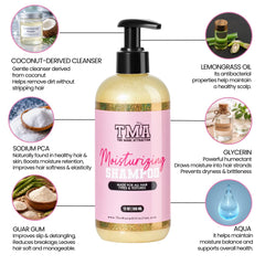 The Mane Attraction moisturizing shampoo pump in action for easy dispensing.