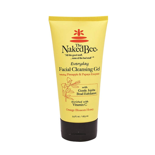 The Naked Bee gel cleanser bottle close-up, showcasing gentle daily cleansing for all skin types.