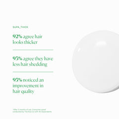 The Nue Co Supa Thick Hair Serum on scalp care scene highlighting balance and comfort.