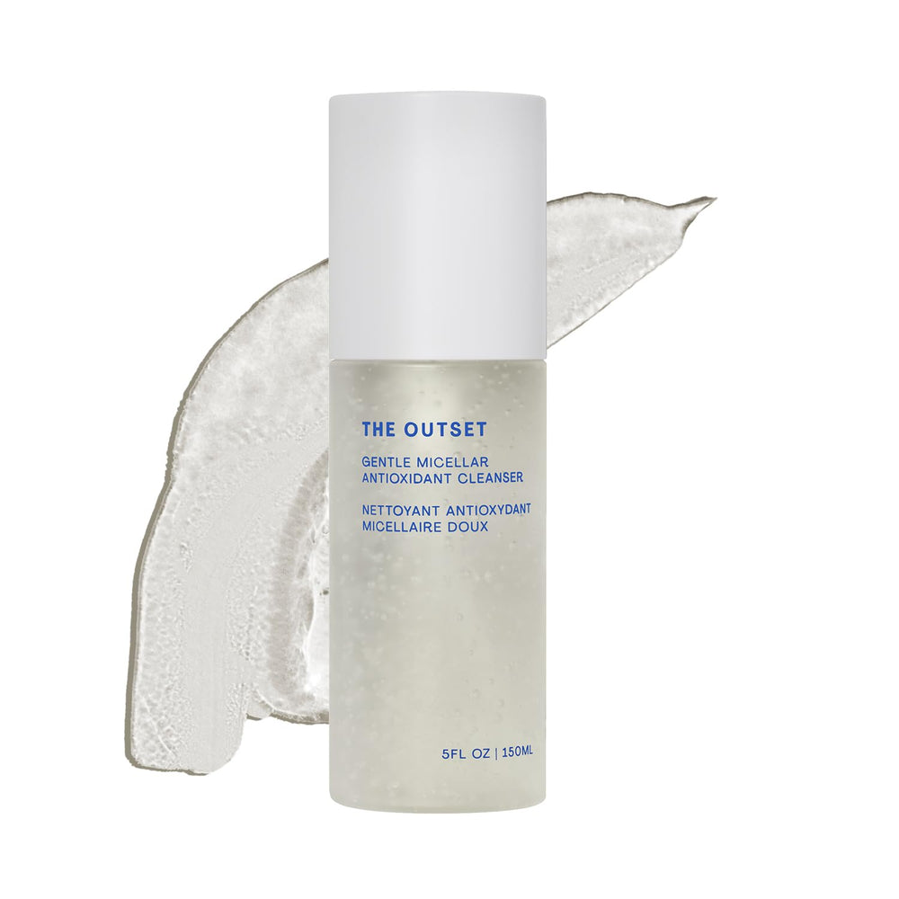 The Outset micellar antioxidant cleanser bottle with pump for easy, mess-free daily use.