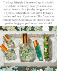 The Sage Lifestyle Sage Roll On green musk note enhances a fresh aura.