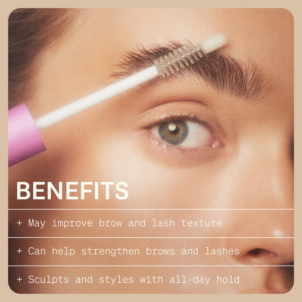 The Brow Peptide serum supports brow and lash styling with a clean look.