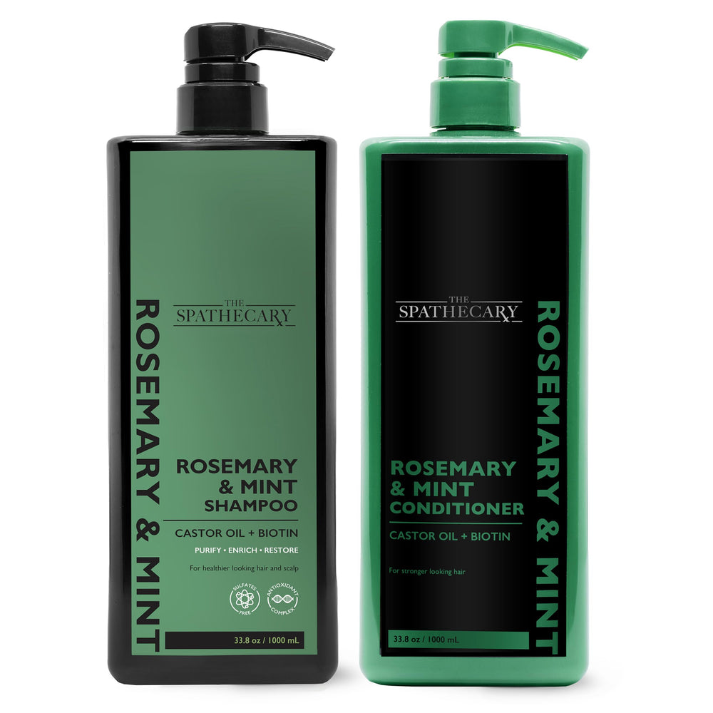 The Spathecary Rosemary & Mint duo bottle offers a refreshing cleanse and easy detangling.