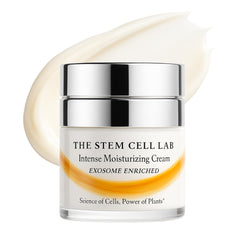 The Stem Cell Lab 101 exosome moisturizing cream bottle highlighting hydration potential.