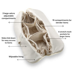 THE VERTI waterproof vegan leather shell protects cosmetics on the go