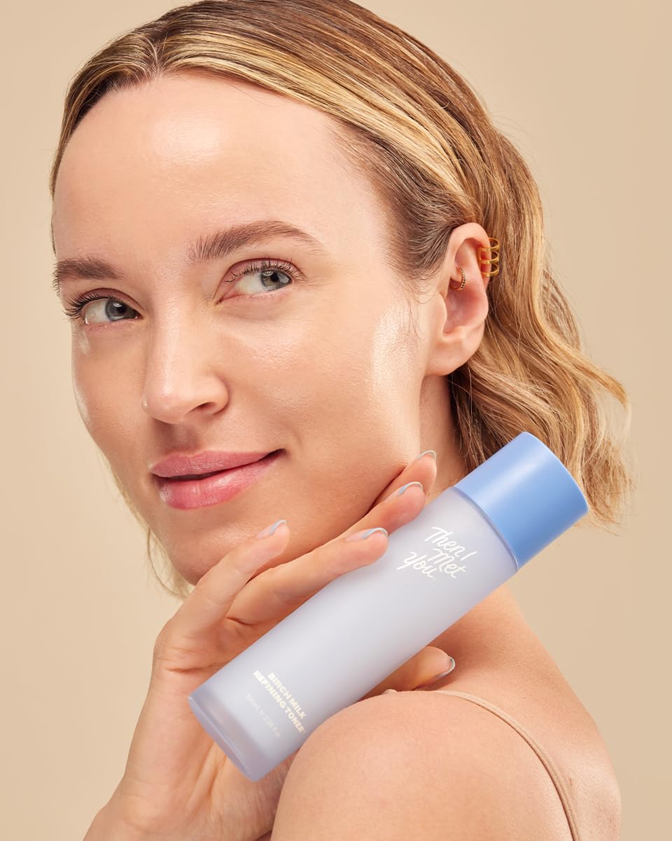 Then I Met You Birch Milk Toner bottle on dresser for daily routine.